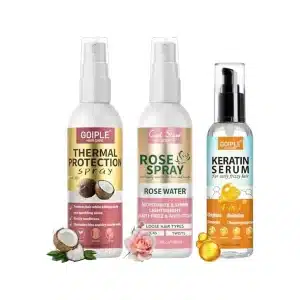 Coconut Heat Protectant Spray - Keratin Protein Hair Serum Anti Frizz Control Repair - Rose Water Moisturize Anti-Frizz Smooth Products (3PCS)